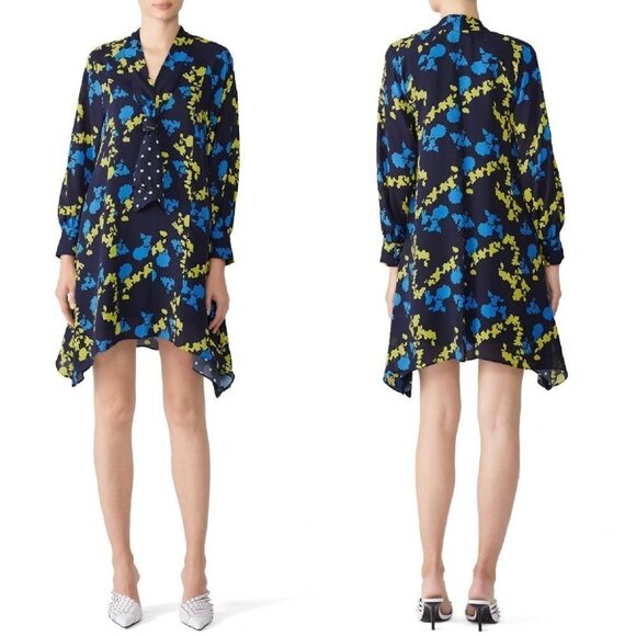 Tanya Taylor Navy Roma Silk Tie Dress $575 - Picture 1 of 11